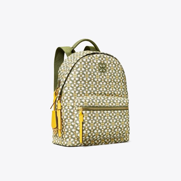 RARE Tory Burch Piper Bag Printed Backpack Green Gemini Link Satin Quilt Lined - Picture 5 of 5